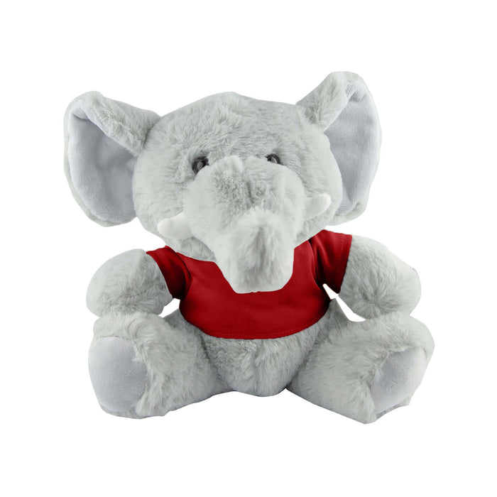 Elephant Plush - A grey elephant plush stuffed toy wearing a red shirt, featuring large ears and a friendly expression.