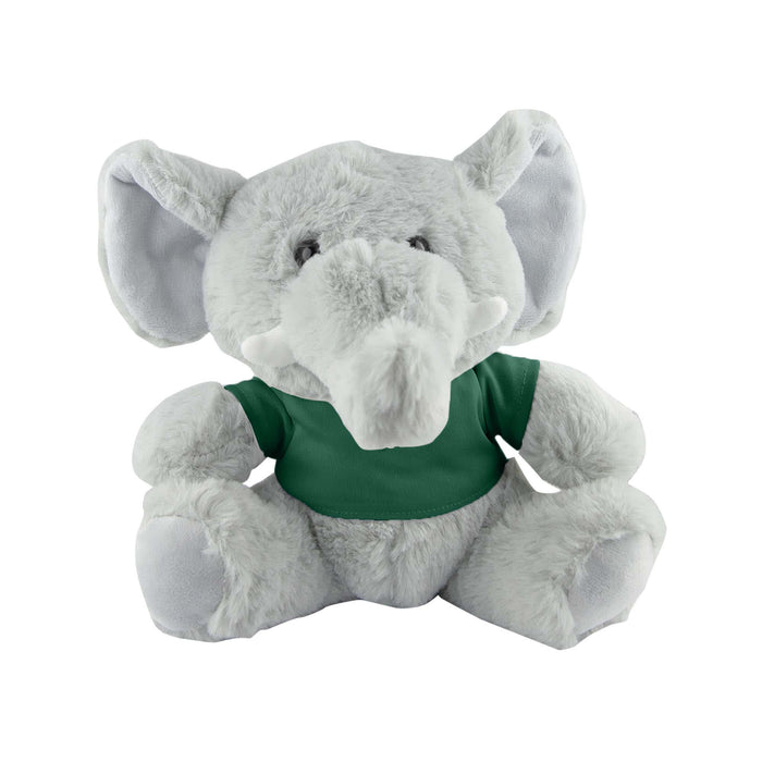 Elephant Plush - A grey elephant plush toy wearing a green shirt, featuring large ears and a friendly expression.
