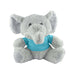 Elephant Plush - A soft grey plush elephant wearing a light blue shirt, featuring large ears and a friendly expression.