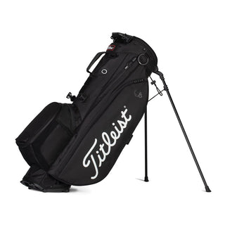 Titleist Players 5 Stand Bag - A black stand bag featuring a logo, designed for golf with adjustable legs and multiple compartments.