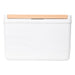 11L Premium Cooler Box - A white cooler box with a wooden lid, featuring a smooth, wavy design and a simple logo.