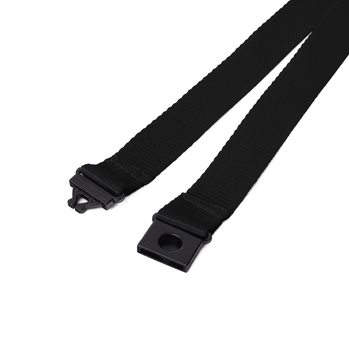 Express Flat Ribbed Lanyard - 20mm - A black flat ribbed lanyard with clasps on both ends, designed for holding items securely.
