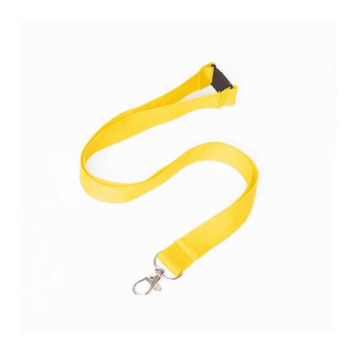 Express Flat Ribbed Lanyard - 20mm - A bright yellow flat ribbed lanyard with a metal clip attachment, designed for holding ID cards or badges.