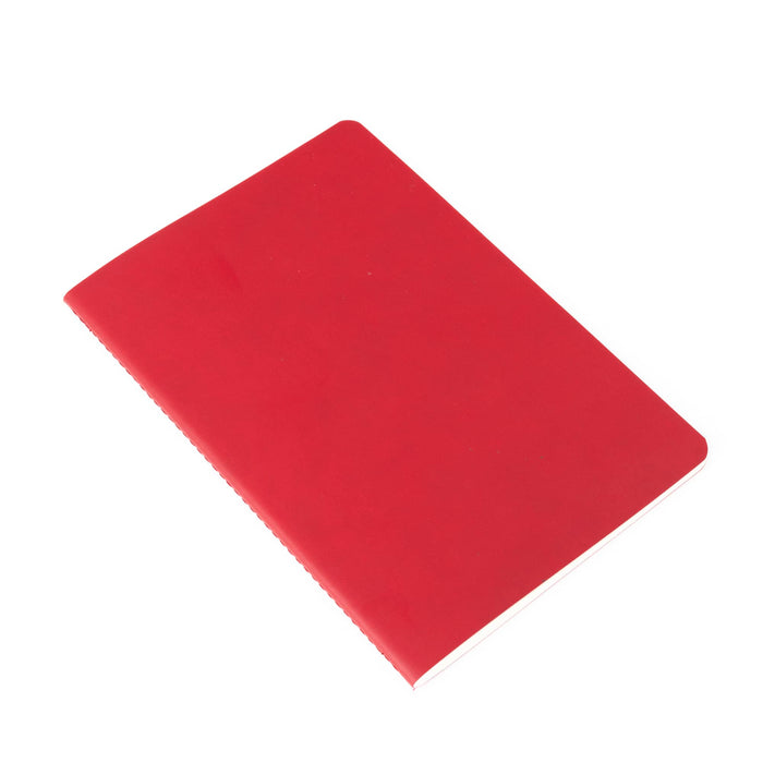 A5 Thin PU Cover Notebook - A red A5 thin PU cover notebook with a smooth finish and a concealed spine. It features a logo on the cover.