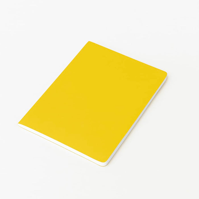 A5 Thin PU Cover Notebook - A5 thin notebook with a bright yellow PU cover and a white spine, featuring a logo on the front.