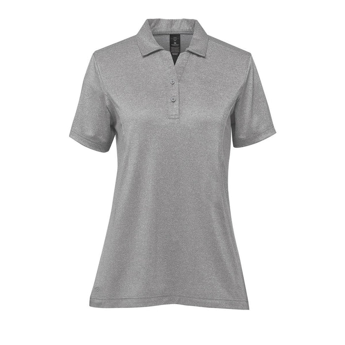 Women's Volante H2X-DRY Polo - A women's polo shirt in grey with a classic collar and short sleeves, featuring a logo on the garment.
