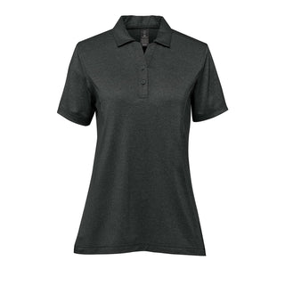 Women's Volante H2X-DRY Polo - A women's short-sleeve polo in dark grey, featuring a classic collar and three buttons, with a logo on the chest.
