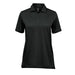 Women's Nevada Micro Pique Polo - A black women's polo shirt with a collar and three buttons, featuring a logo on the chest.