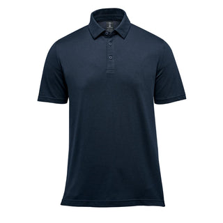 Men's Sonora H2X-Dry Polo - A navy blue men's polo shirt with a collared neck and short sleeves, featuring a logo.