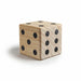 Wooden Yard Dice set - A wooden yard dice set featuring large, polished cubes with black dots on a natural wood finish.