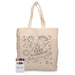 Squiggle Calico bag + Crayon set - A natural canvas bag featuring a line-drawn space theme with a crayon set in vibrant colours.