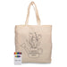 Squiggle Calico bag + Crayon set - A cream canvas tote bag featuring a plant design, accompanied by a crayon set in various colours.
