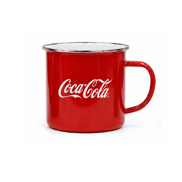 The Murray 500ml Mug - A drink bottle featuring a shiny red body with a silver rim and a handle, branded with a logo.