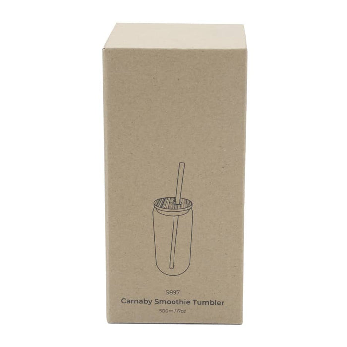 Carnaby 500ml Tumbler - A drink bottle in a cardboard box, featuring a diagram of a tumbler with a straw. It's a 500ml size.