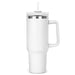 The Hippo 1.2L Mug - A drink bottle in white with a clear lid and straw, featuring a sturdy handle and a sleek design.