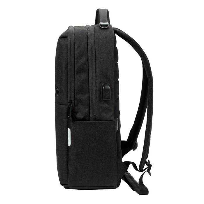Swissdigital Arosa Backpack - A dark grey backpack with padded straps, featuring multiple compartments and a logo on the side.