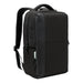 Swissdigital Arosa Backpack - A black backpack with a sleek design and zippers, featuring a logo and padded shoulder straps.