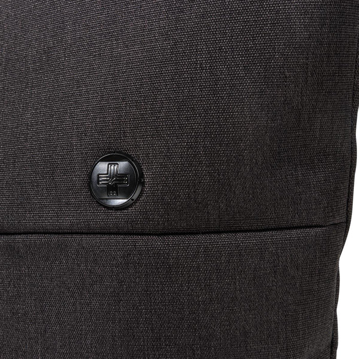 Swissdigital Arosa Tote Bag - A close-up of a dark grey tote bag featuring a branded logo on the front.