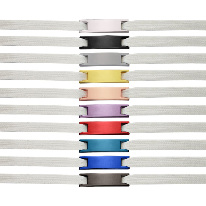 Luxury Shoelace Charms - Classic shoelace charms displayed in various colours, featuring multiple charm designs and white shoelaces in the background.