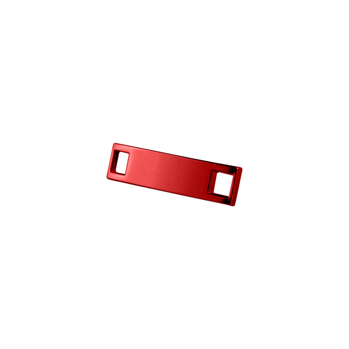 Luxury Shoelace Charms - A red rectangular shoelace charm featuring two cut-out holes. It has a shiny finish and a smooth surface.