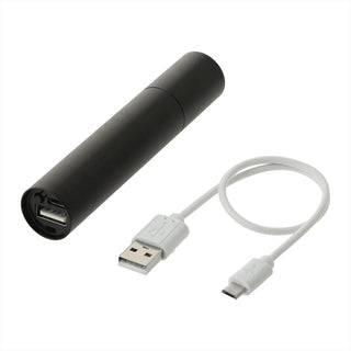 Rechargeable 1200mah Flashlight - A rechargeable black flashlight with a USB output and a white USB-C charging cable.