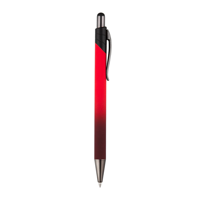 Volcano Stylus Metal Pen - A metal pen with a red gradient finish and a black grip, featuring a clip and a shiny silver tip.