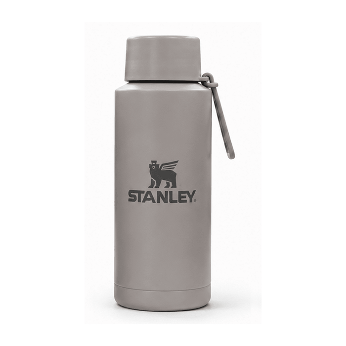 The Sofia 1L Bottle - A drink bottle in a muted grey colour, featuring a stainless steel design and a logo.