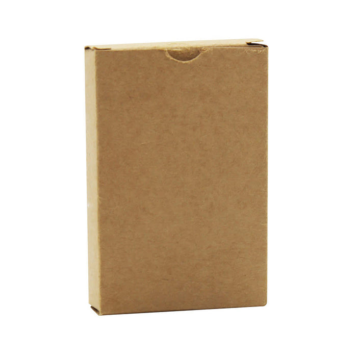 Eco Playing Cards - A brown cardboard box containing eco-friendly playing cards, featuring a simple design and a logo.