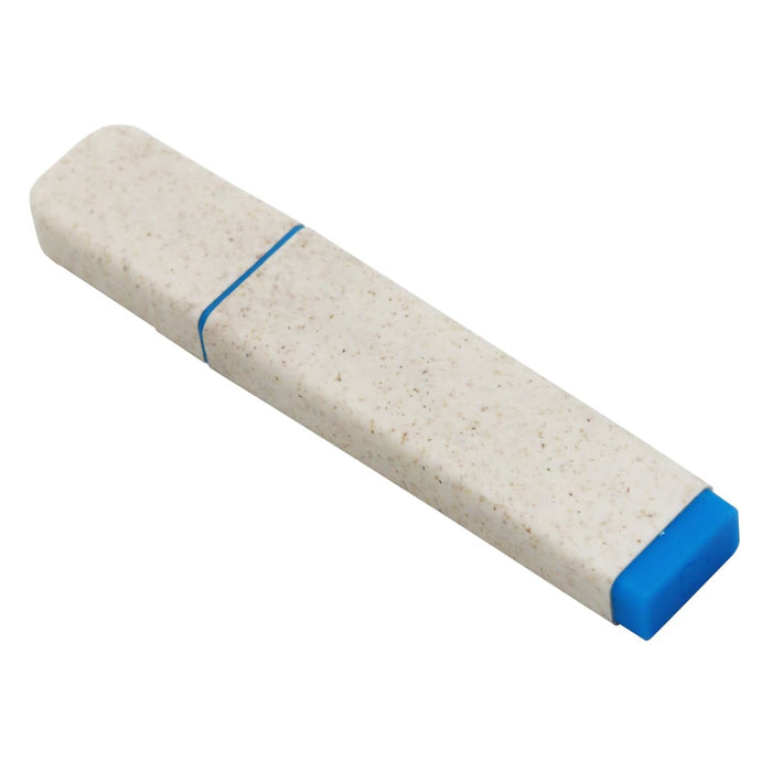 Eco Highlighter - An eco-friendly highlighter in a white and blue design, featuring a speckled texture and a blue end cap.