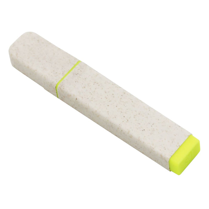 Eco Highlighter - An eco-friendly highlighter in beige with a bright yellow tip, featuring a minimalist design and a branding logo.
