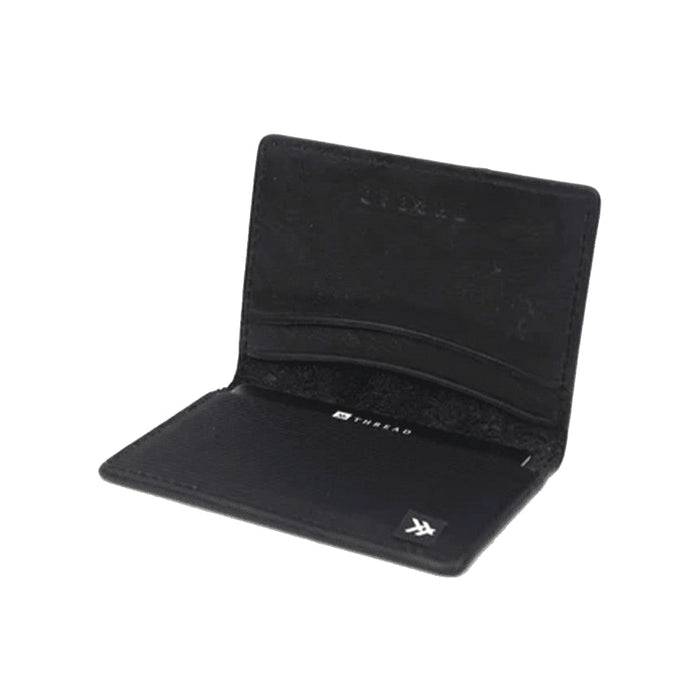 Thread Bifold Wallet - A black bifold wallet with multiple card slots and a textured finish, featuring a small logo.