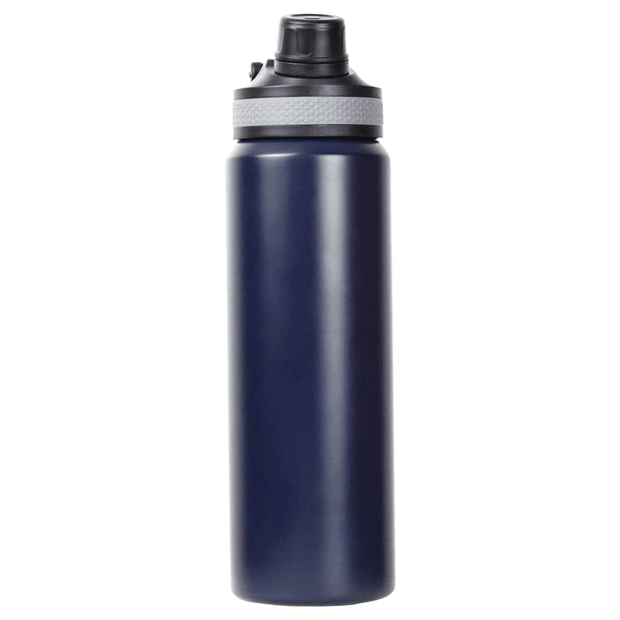 Trekk Chug or Sip Double Wall Bottle - 800ml - A drink bottle in navy blue with a grey cap and a built-in straw, featuring a logo on the side.