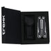 Trekk Multifunction Tool - A multifunction tool in a black box, featuring a silver and black design, accompanied by a protective pouch.