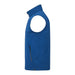 Men's Joris Eco Waterproof Softshell Vest - A blue eco waterproof softshell vest with a high collar and a zippered side pocket, featuring a logo.