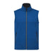 Men's Joris Eco Waterproof Softshell Vest - A blue, eco waterproof softshell vest with a high collar and zippered pockets, featuring a logo on the chest.