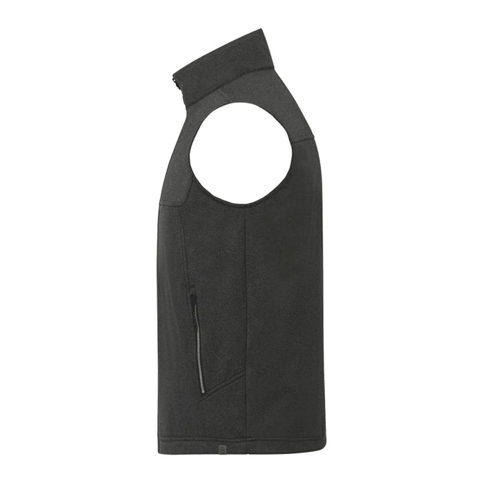 Men's Joris Eco Waterproof Softshell Vest - A softshell vest in dark grey with an eco-friendly design and a side zip pocket. Features a logo.