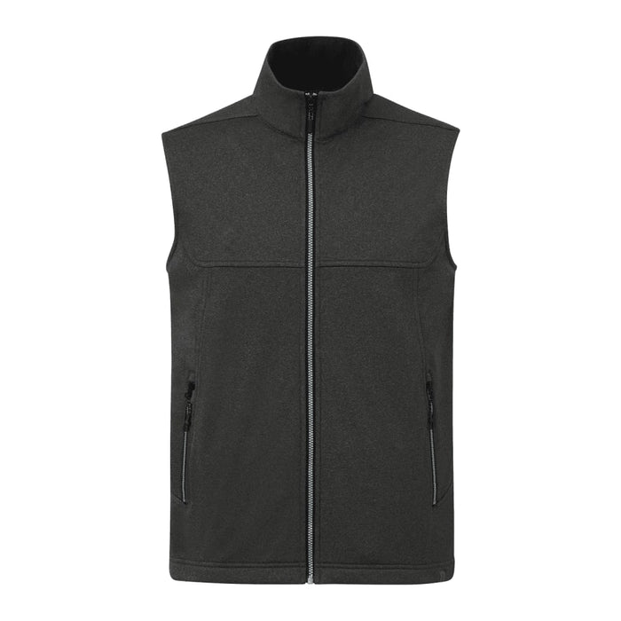 Men's Joris Eco Waterproof Softshell Vest - A dark green, eco waterproof softshell vest with a high collar and two zippered pockets.