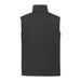 Men's Joris Eco Waterproof Softshell Vest - A black eco waterproof softshell vest with a high collar and a plain back. It features a logo on the design.