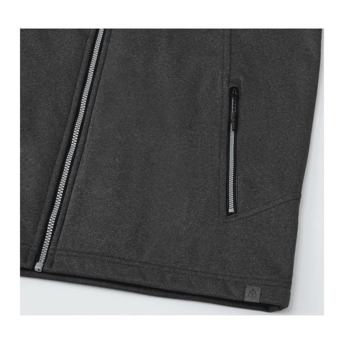 Men's Joris Eco Waterproof Softshell Vest - A grey waterproof softshell vest with a zippered pocket and a logo, featuring a smooth texture.