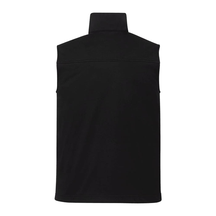 Men's Joris Eco Waterproof Softshell Vest - A black eco waterproof softshell vest with a high collar and no sleeves, featuring a logo.