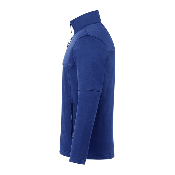 Men's Joris Eco Waterproof Softshell Jacket - A blue men's softshell jacket with a high collar and side pockets, featuring branding on the chest.