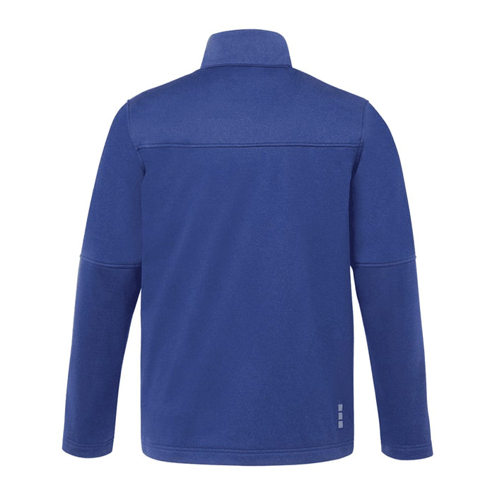 Men's Joris Eco Waterproof Softshell Jacket - A blue men's softshell jacket featuring a high collar and long sleeves, with a logo on one side.