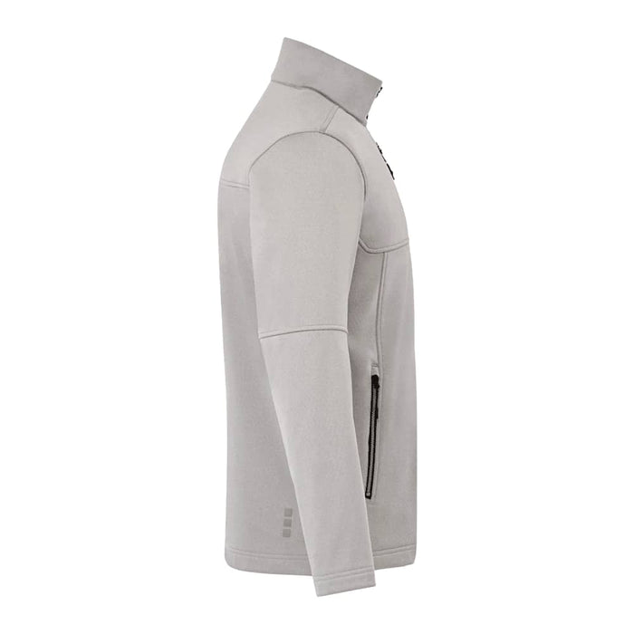 Men's Joris Eco Waterproof Softshell Jacket - A light grey men's softshell jacket with a high collar and side zip pockets, featuring a logo.