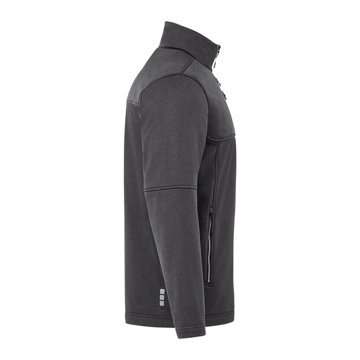 Men's Joris Eco Waterproof Softshell Jacket - A black eco waterproof softshell jacket with a high collar and zippered pockets, featuring a logo.