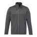 Men's Joris Eco Waterproof Softshell Jacket - A grey eco waterproof softshell jacket with a zippered front and two side pockets. It features a collar and a logo.