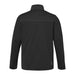 Men's Joris Eco Waterproof Softshell Jacket - A black men's eco waterproof softshell jacket with a high collar and a back seam design, featuring a logo.