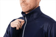Men's Senger Knit Full Zip Performance Jacket w/ Thumb Holes - A navy blue performance jacket with a full zip and thumb holes, featuring a textured design and a collar.