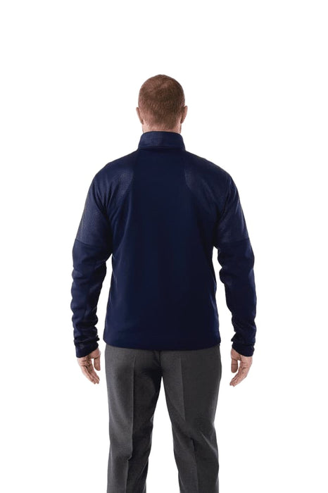 Men's Senger Knit Full Zip Performance Jacket w/ Thumb Holes - A men's navy full zip performance jacket with thumb holes, featuring a smooth exterior and fitted design.