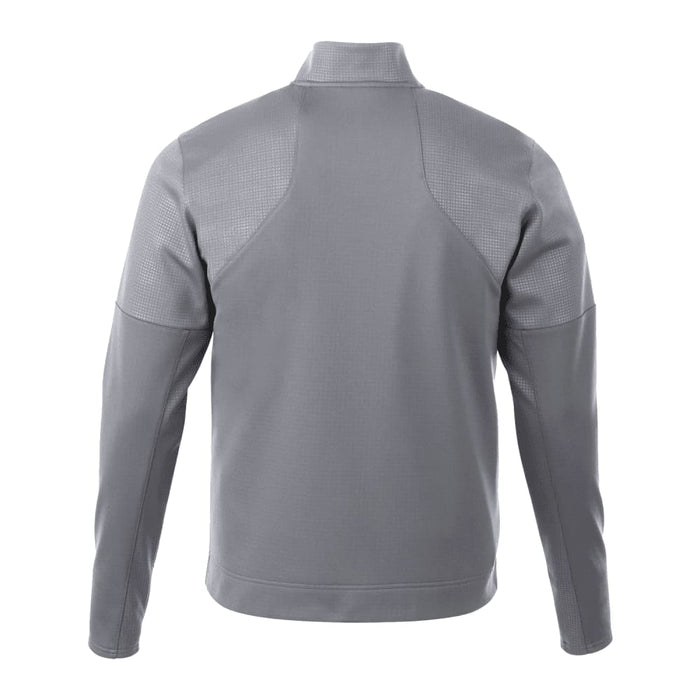 Men's Senger Knit Full Zip Performance Jacket w/ Thumb Holes - A grey full zip performance jacket featuring knit texture and thumb holes, complete with a logo.