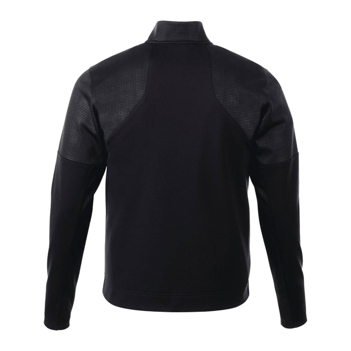 Men's Senger Knit Full Zip Performance Jacket w/ Thumb Holes - A black men's performance jacket featuring a full zip and thumb holes, with textured detailing on the sleeves.
